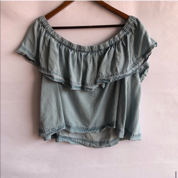 Women's Free People Chambray Ruffle Top - Picture 5 of 6